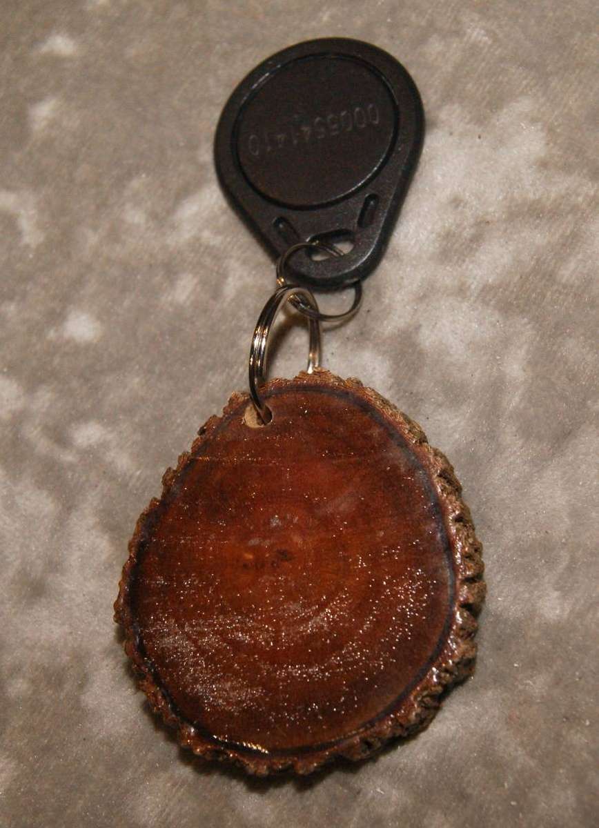 Solid Wood Live Edged Keyring with Decoupage