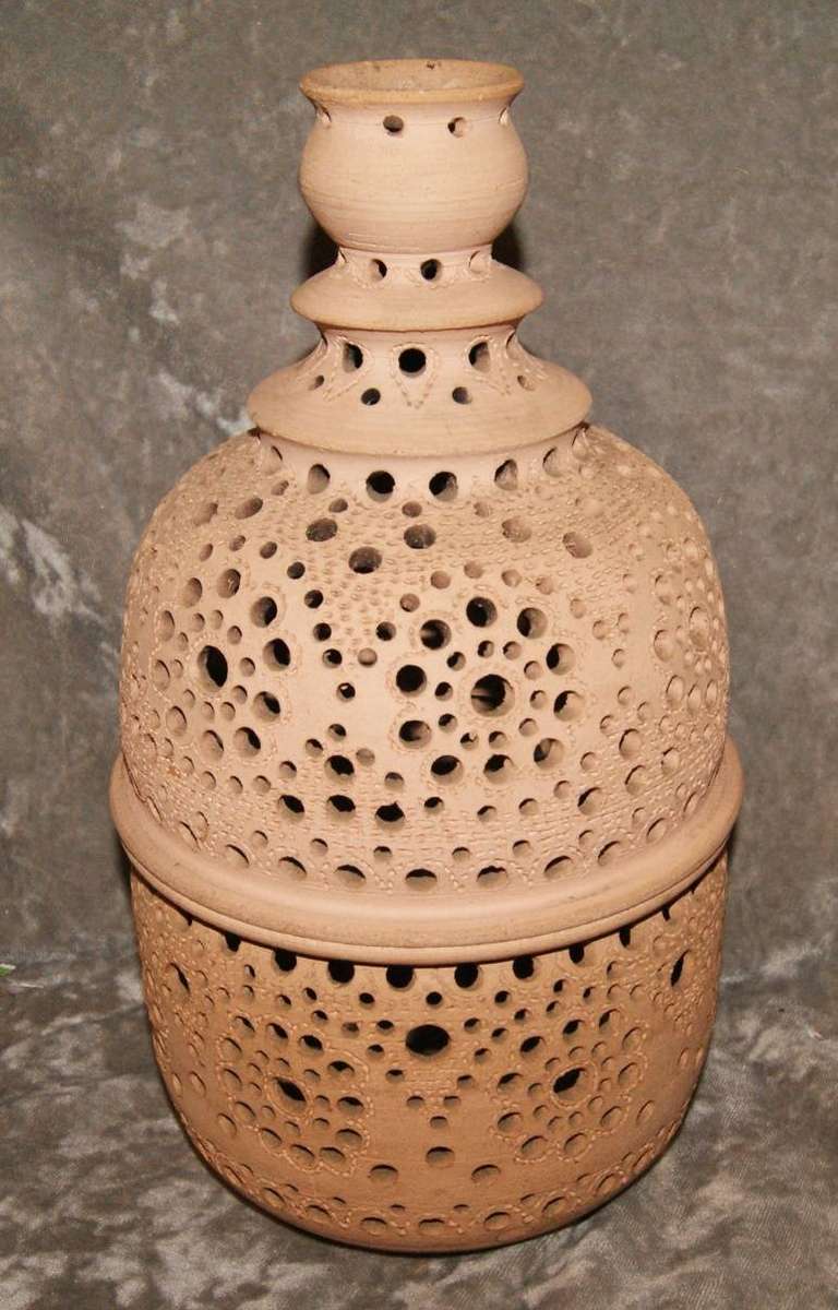 Large Stoneware Pierced Candle Holder