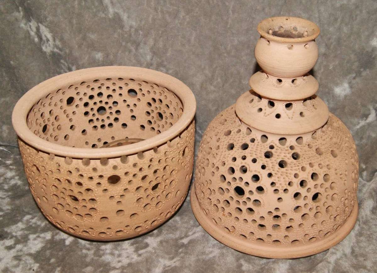 Large Stoneware Pierced Candle Holder