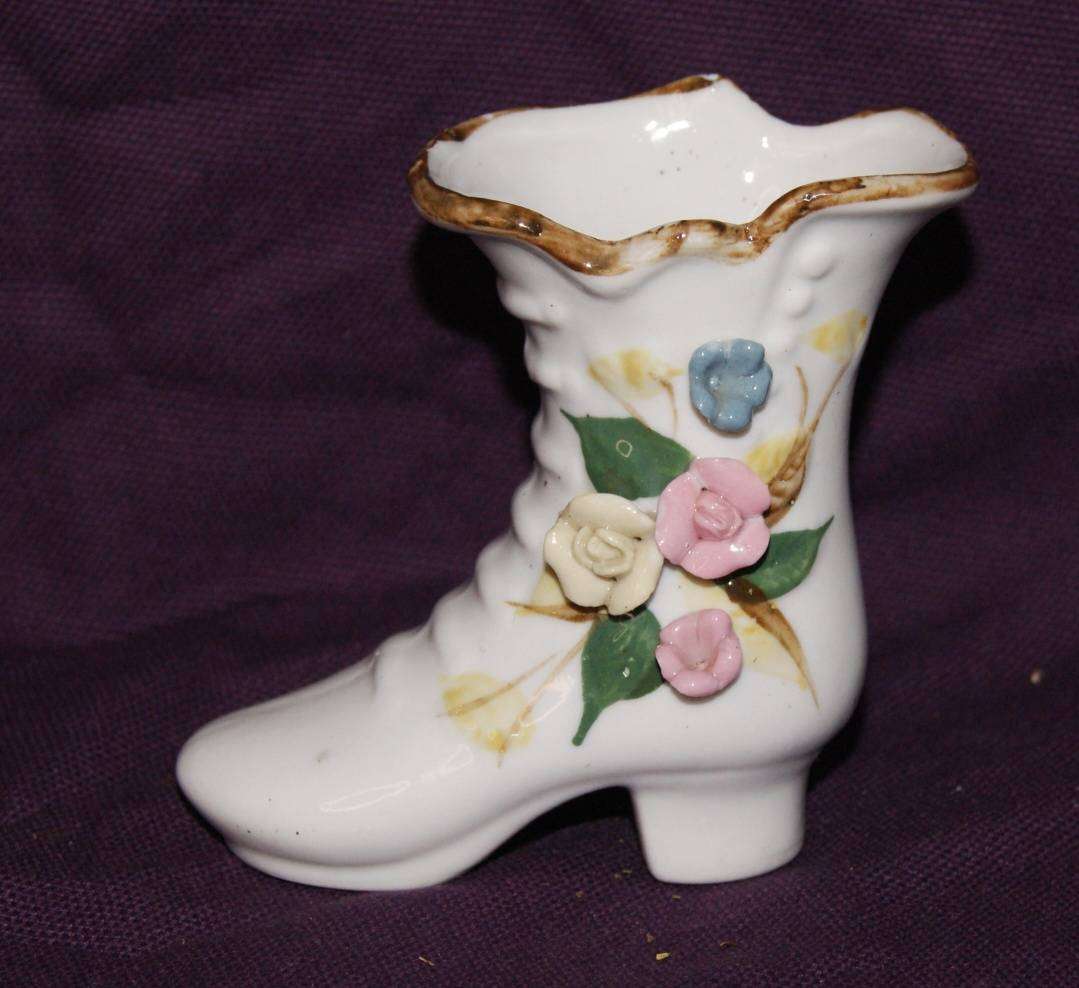 Vintage Porcelain Floral Shoe Vase