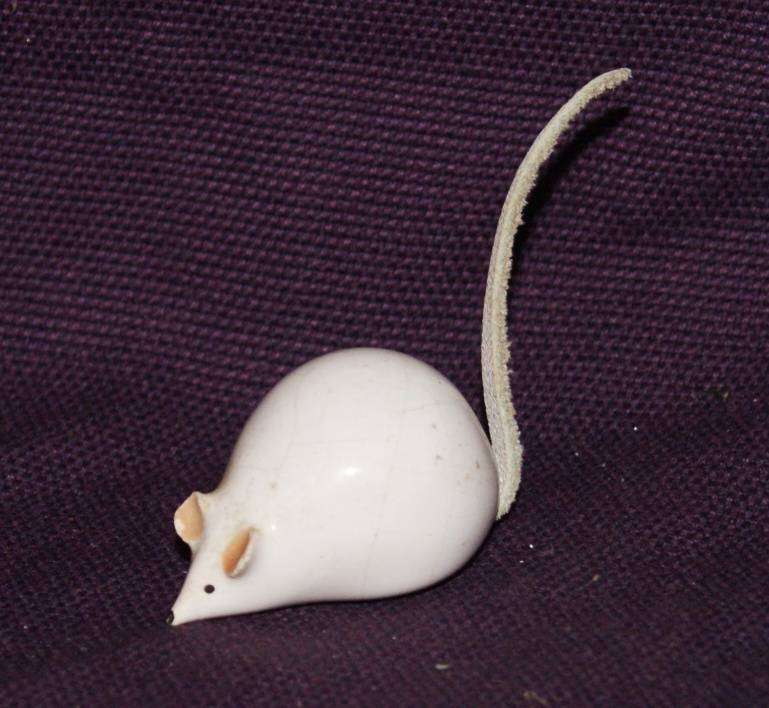 Miniature Porcelain Mouse Ornament with Leather Tail