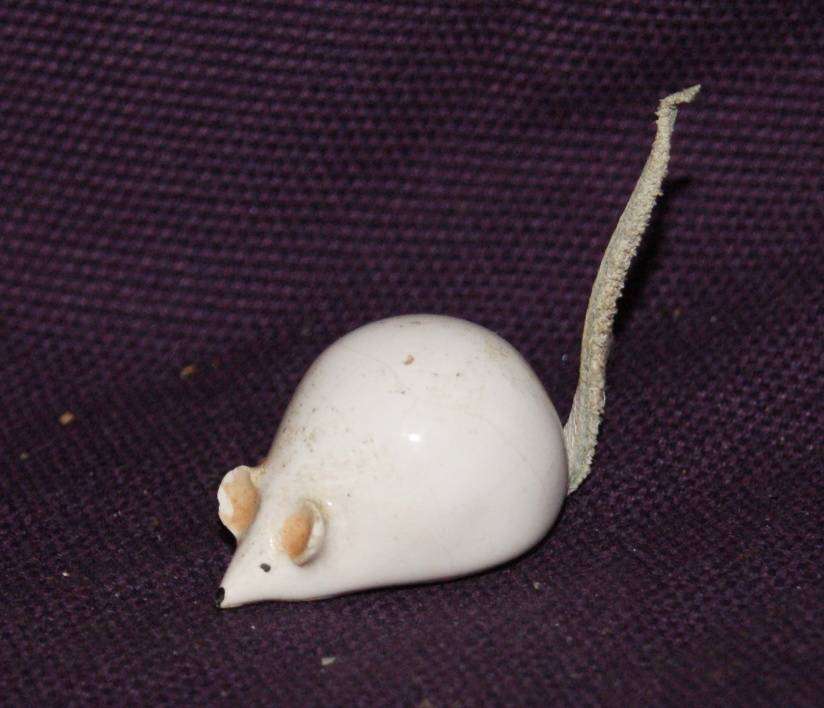 Miniature Porcelain Mouse Ornament with Leather Tail