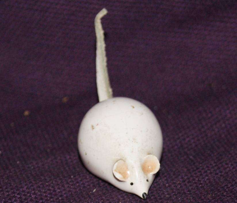 Miniature Porcelain Mouse Ornament with Leather Tail