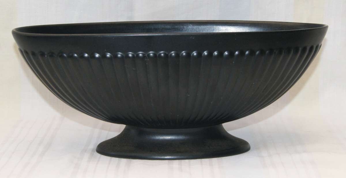 Black Oval Shaped Fluted Wedgwood Vase "Bateau Vase"