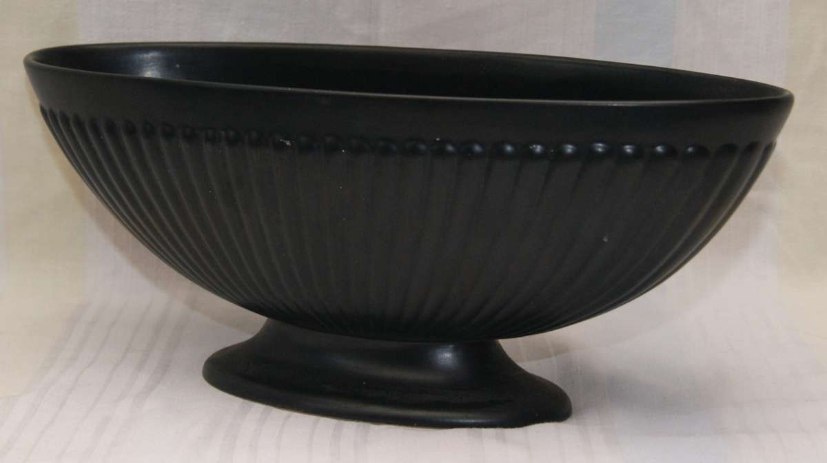 Black Oval Shaped Fluted Wedgwood Vase "Bateau Vase"