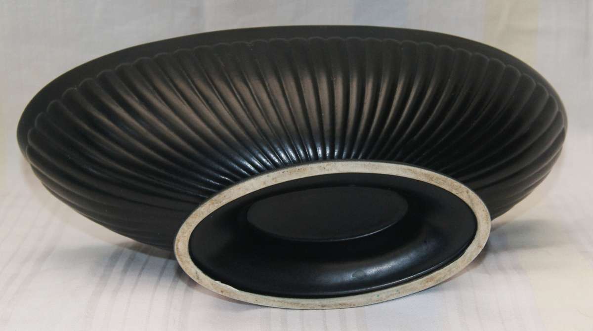Black Oval Shaped Fluted Wedgwood Vase "Bateau Vase"
