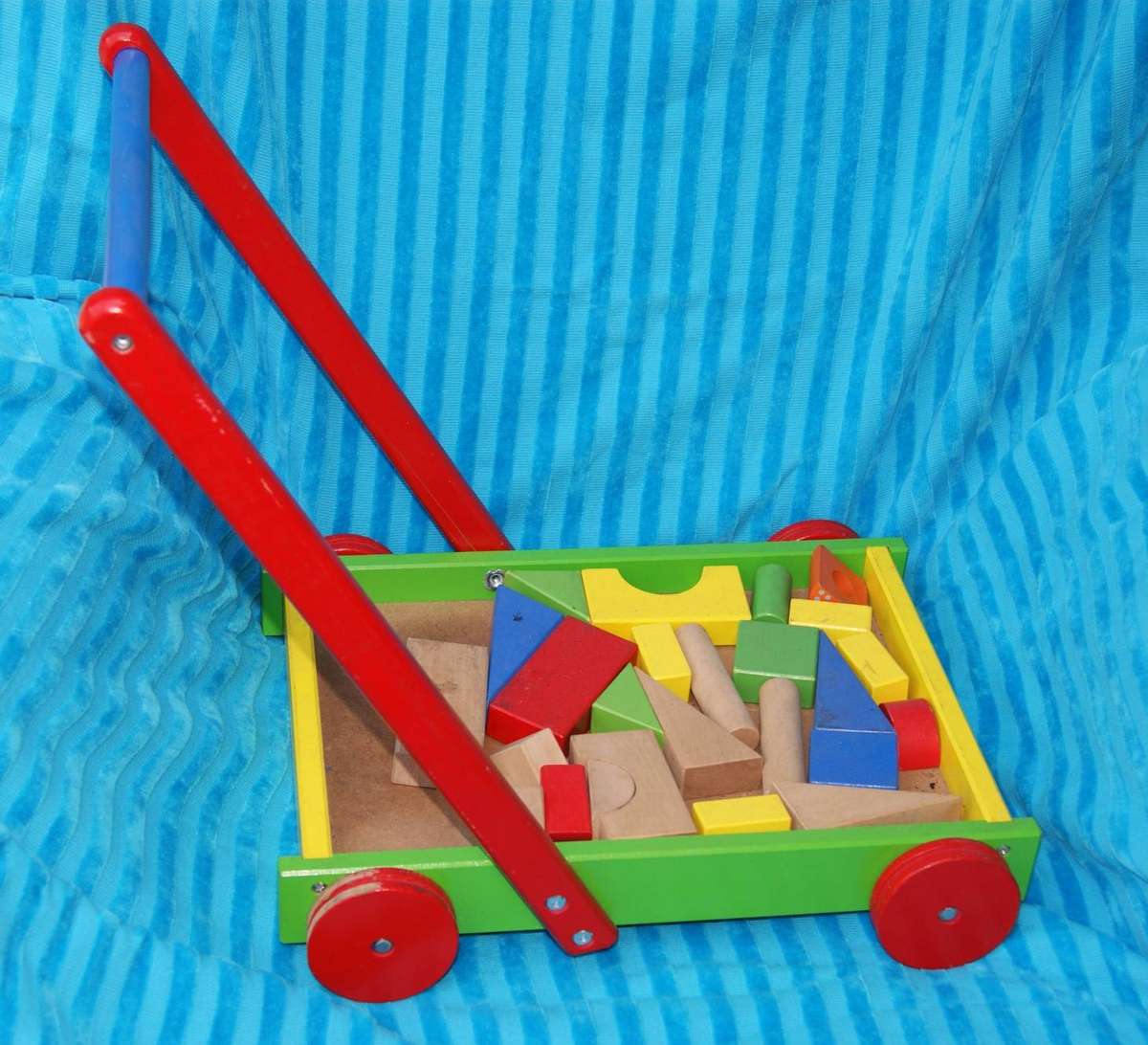 Wooden Building Blocks with Wooden Cart