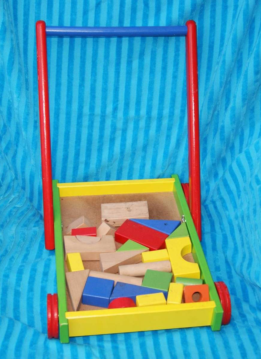 Wooden Building Blocks with Wooden Cart