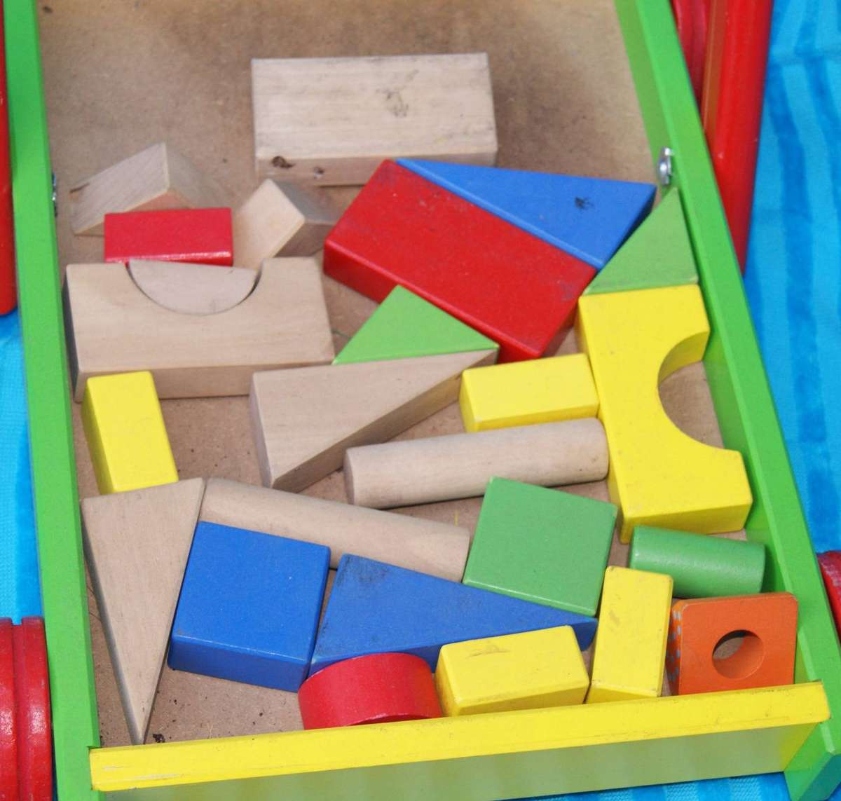 Wooden Building Blocks with Wooden Cart