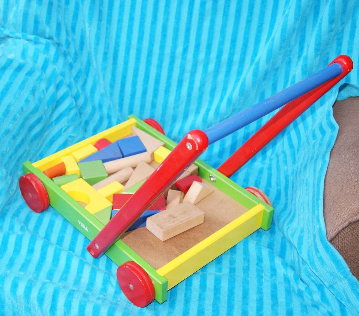 Wooden Building Blocks with Wooden Cart