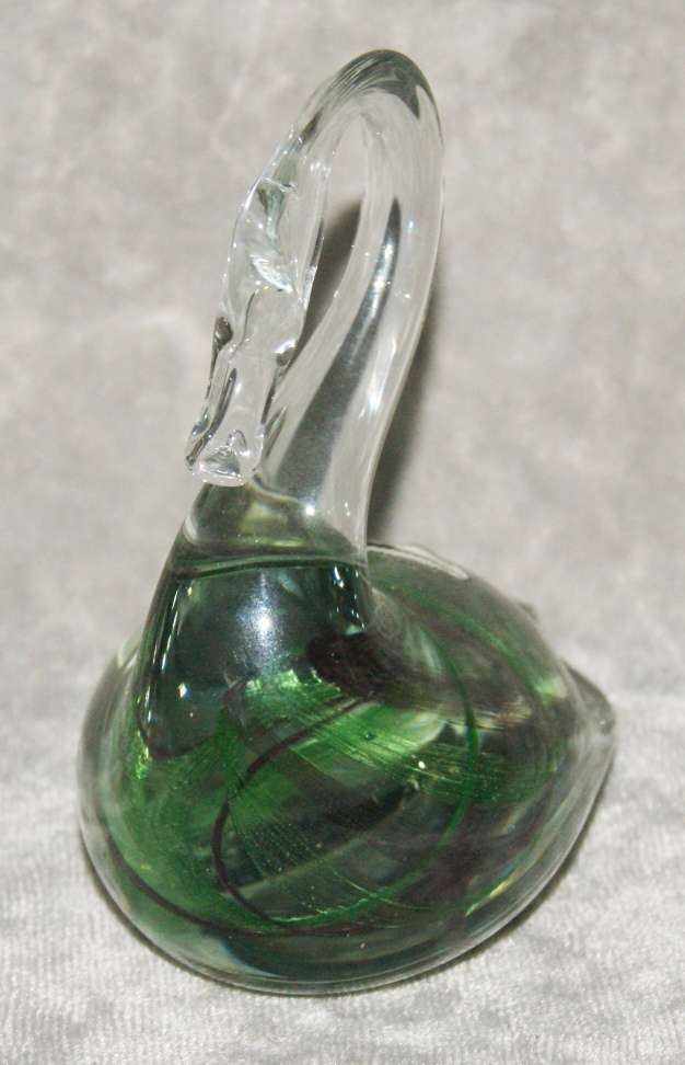 Stunning Ngwenya Glass Swan with Green and Purple Spiral