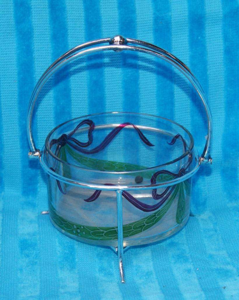 Silver Plated and Painted Glass Jam/ Sugar Bowl