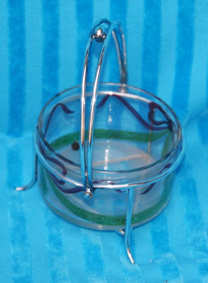 Silver Plated and Painted Glass Jam/ Sugar Bowl