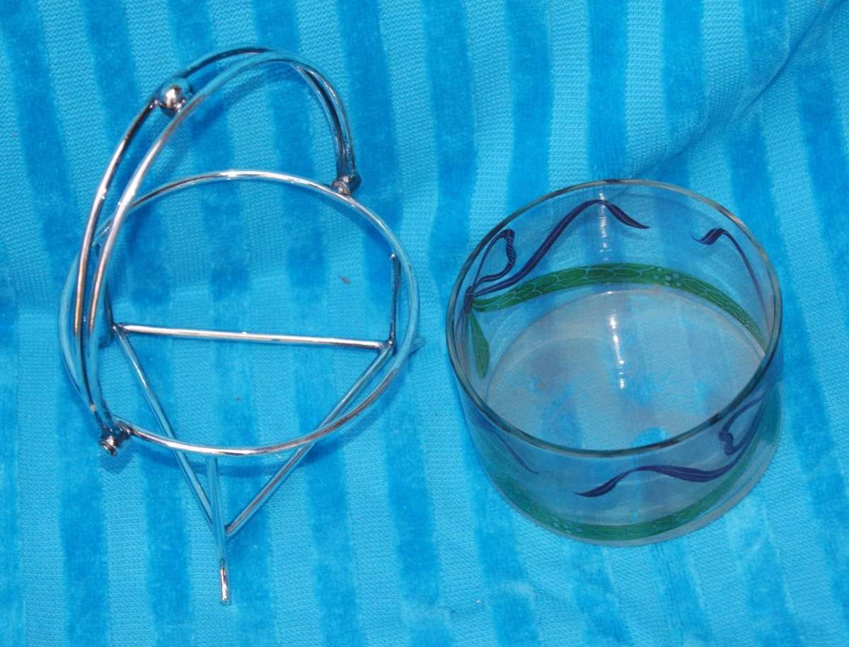 Silver Plated and Painted Glass Jam/ Sugar Bowl