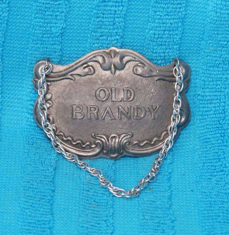 Vintage Pewter Old Brandy Decanter Label