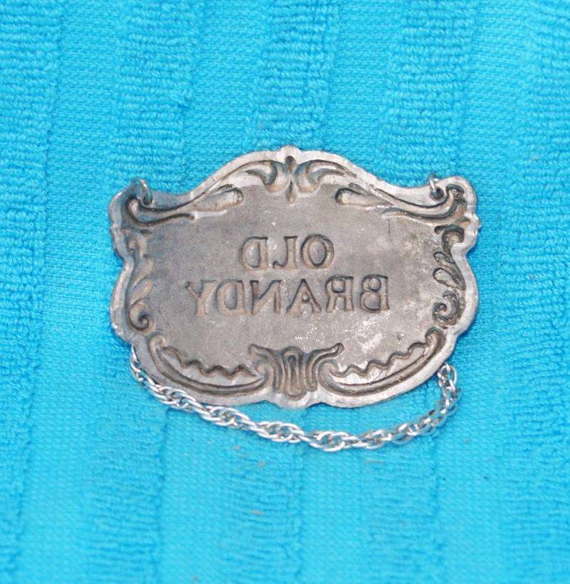 Vintage Pewter Old Brandy Decanter Label