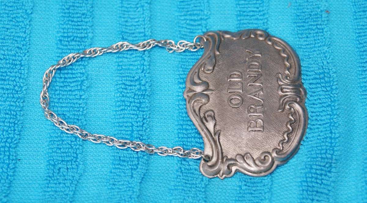 Vintage Pewter Old Brandy Decanter Label