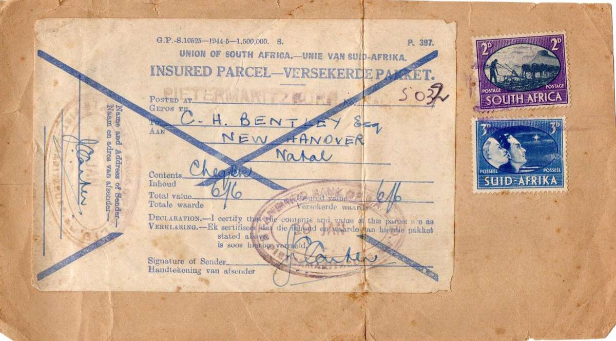 Insured Parcel Label 20 Jan 1944