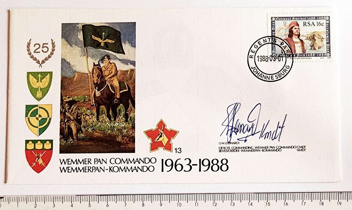SADF FDC WEMMER PAN COMMANDO 1963-1988 #13 SIGNED