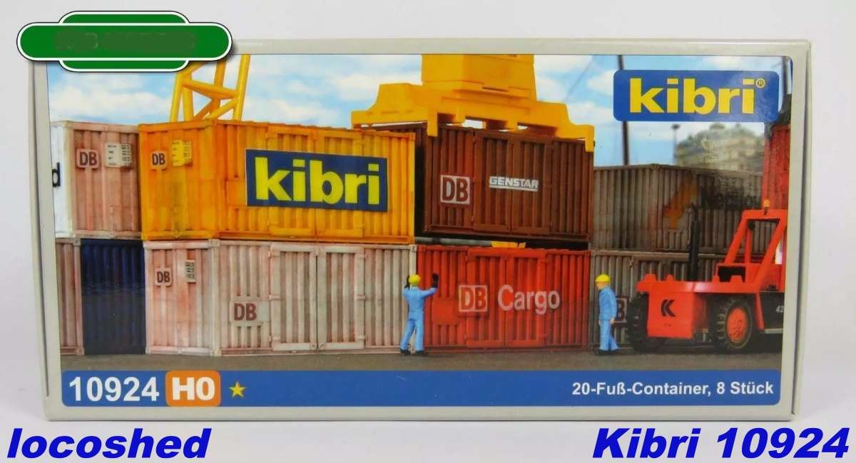 H0 gauge 1/87 set of 8 x 20' Freight Containers mixed, mint in orig.box Kibri 10924