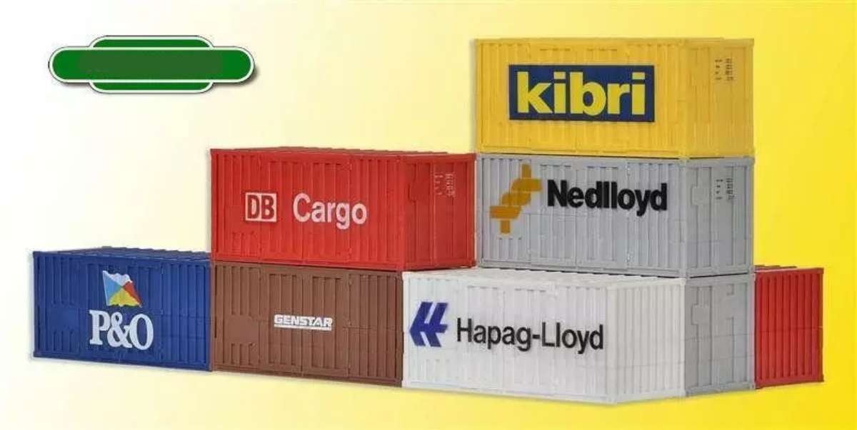 H0 gauge 1/87 set of 8 x 20' Freight Containers mixed, mint in orig.box Kibri 10924