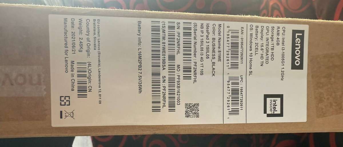 15.6" Lenovo IdeaPad 3 Notebook with Intel i3-10th Gen, 256GB SSD + 1TB HDD(UG)