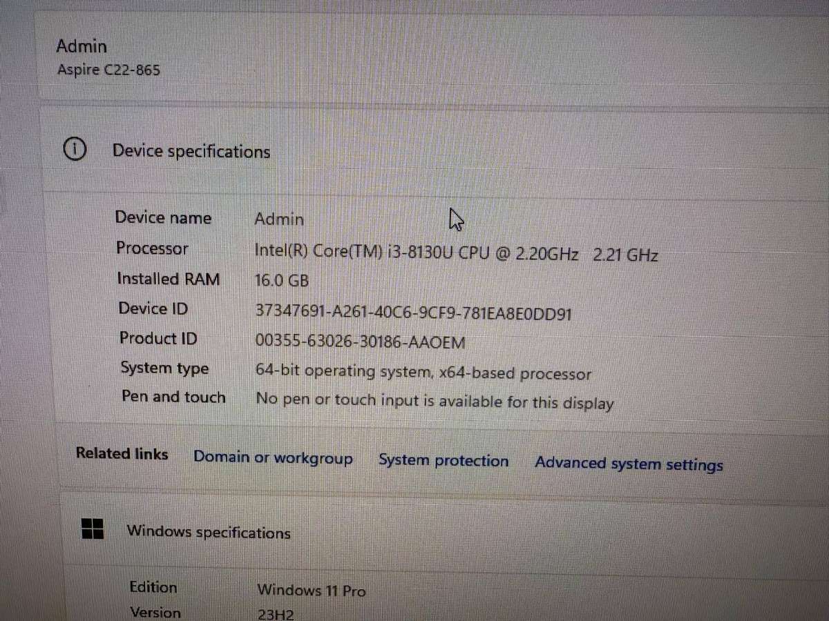  Auction Listing  Acer Aspire C22-865 All-in-One PC