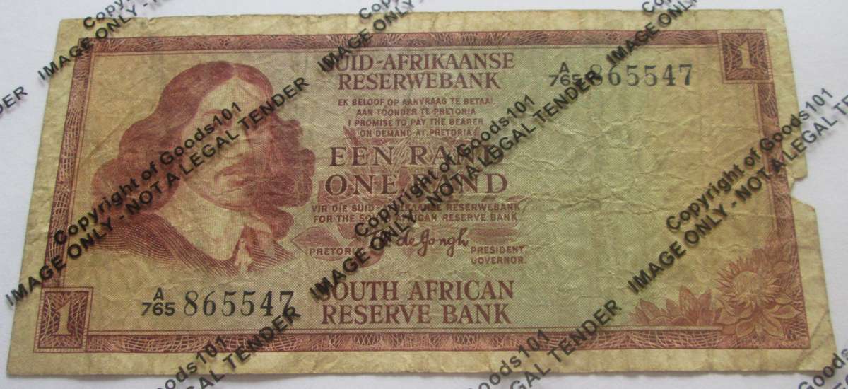 One Rand Republic of South Africa Serial Nr A765 865547