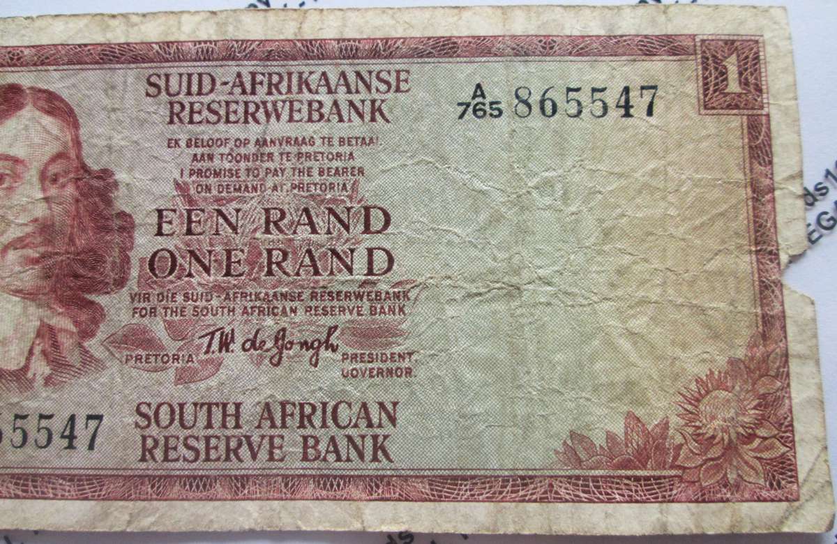 One Rand Republic of South Africa Serial Nr A765 865547