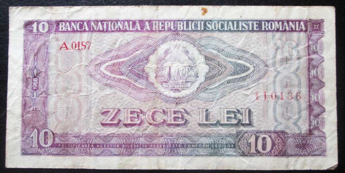 1966 Romania 10 Lei Serial No A0187 110136
