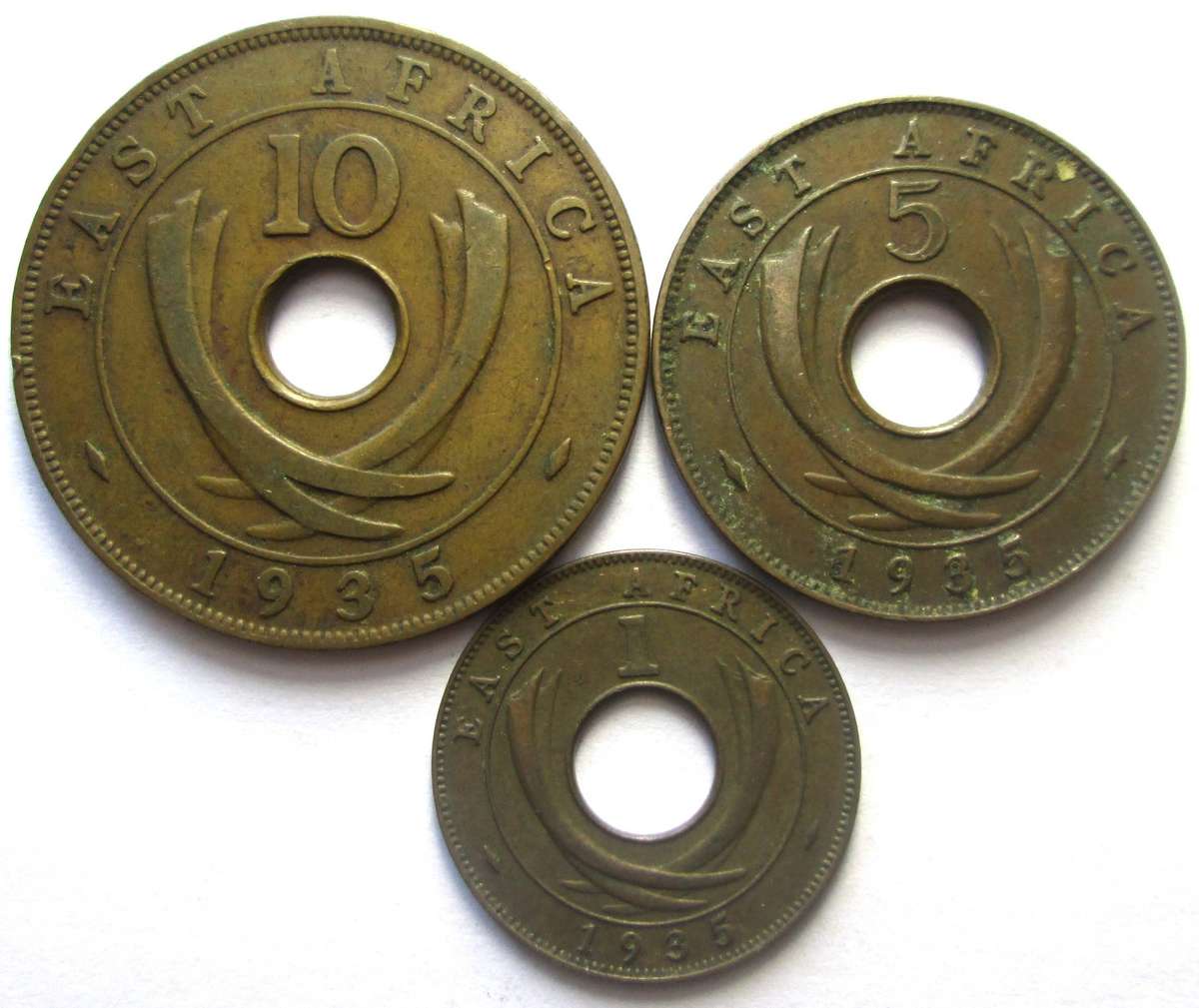 1935 East Africa 1 Cent 5 Cents 10 Cents