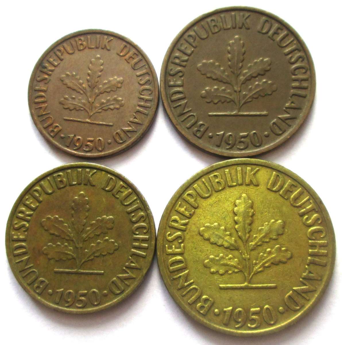 1950 Germany 1/2/5/10 Pfennigs