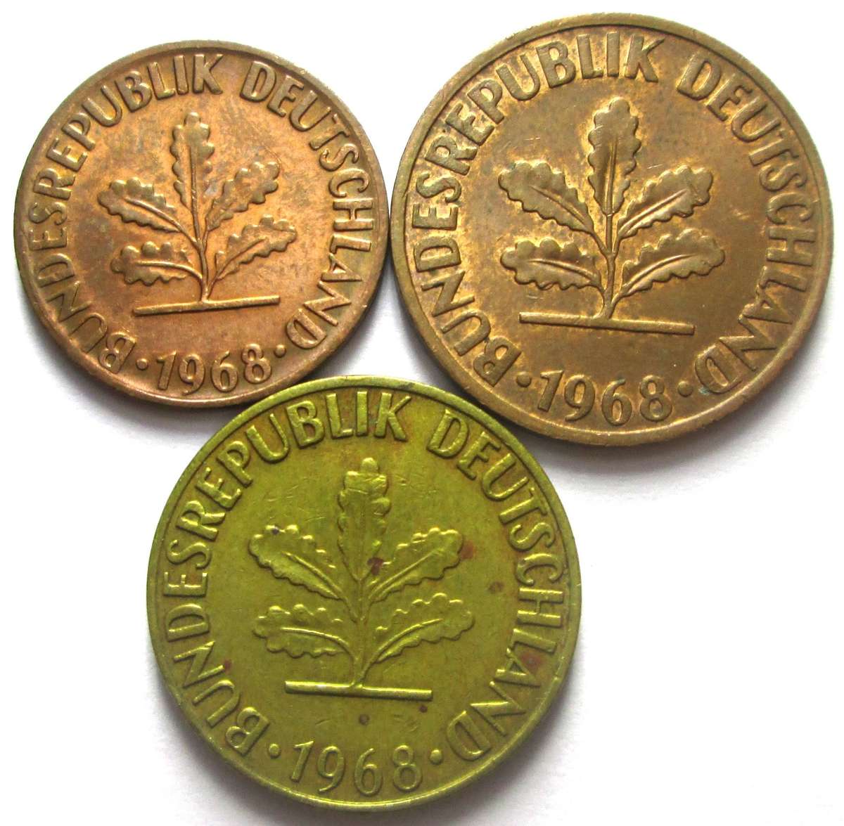 1968 Germany 1 Pfennig 2 Pfennigs 5 Pfennigs