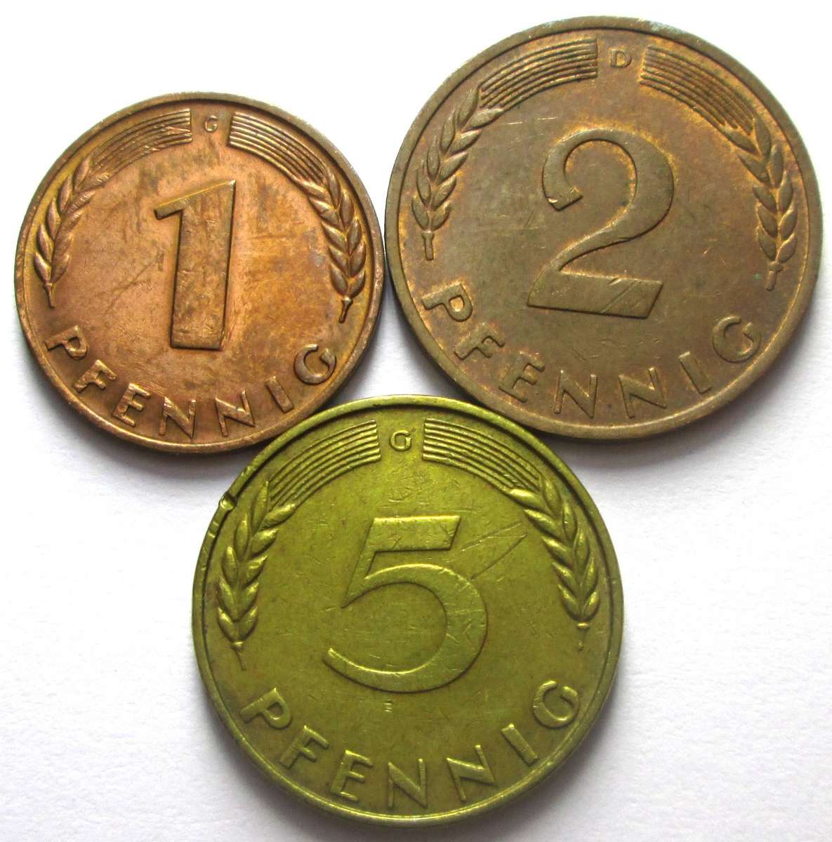 1968 Germany 1 Pfennig 2 Pfennigs 5 Pfennigs