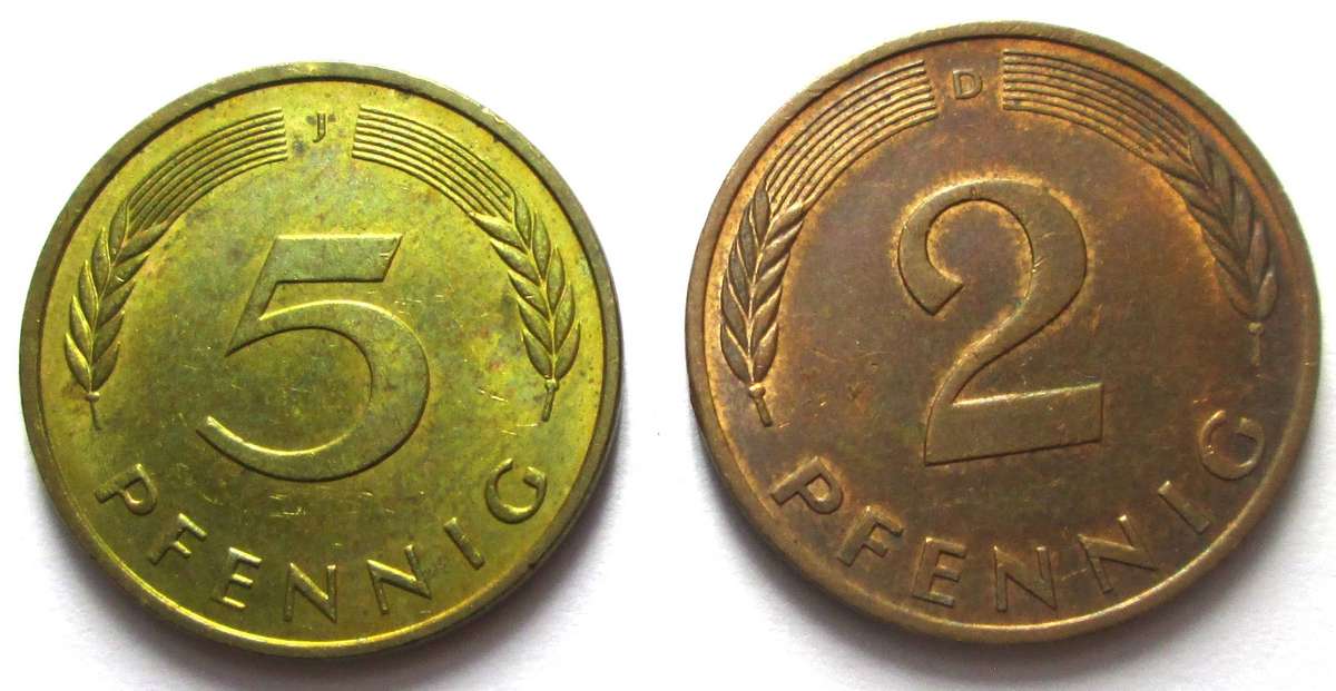 1993 Germany 2 Pfennig 5 Pfennigs