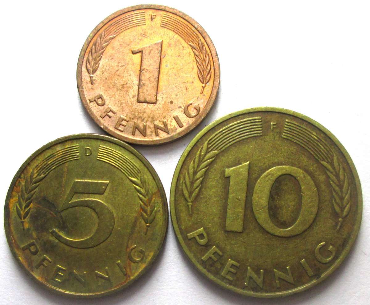 1985 Germany 1/5/10 Pfennigs