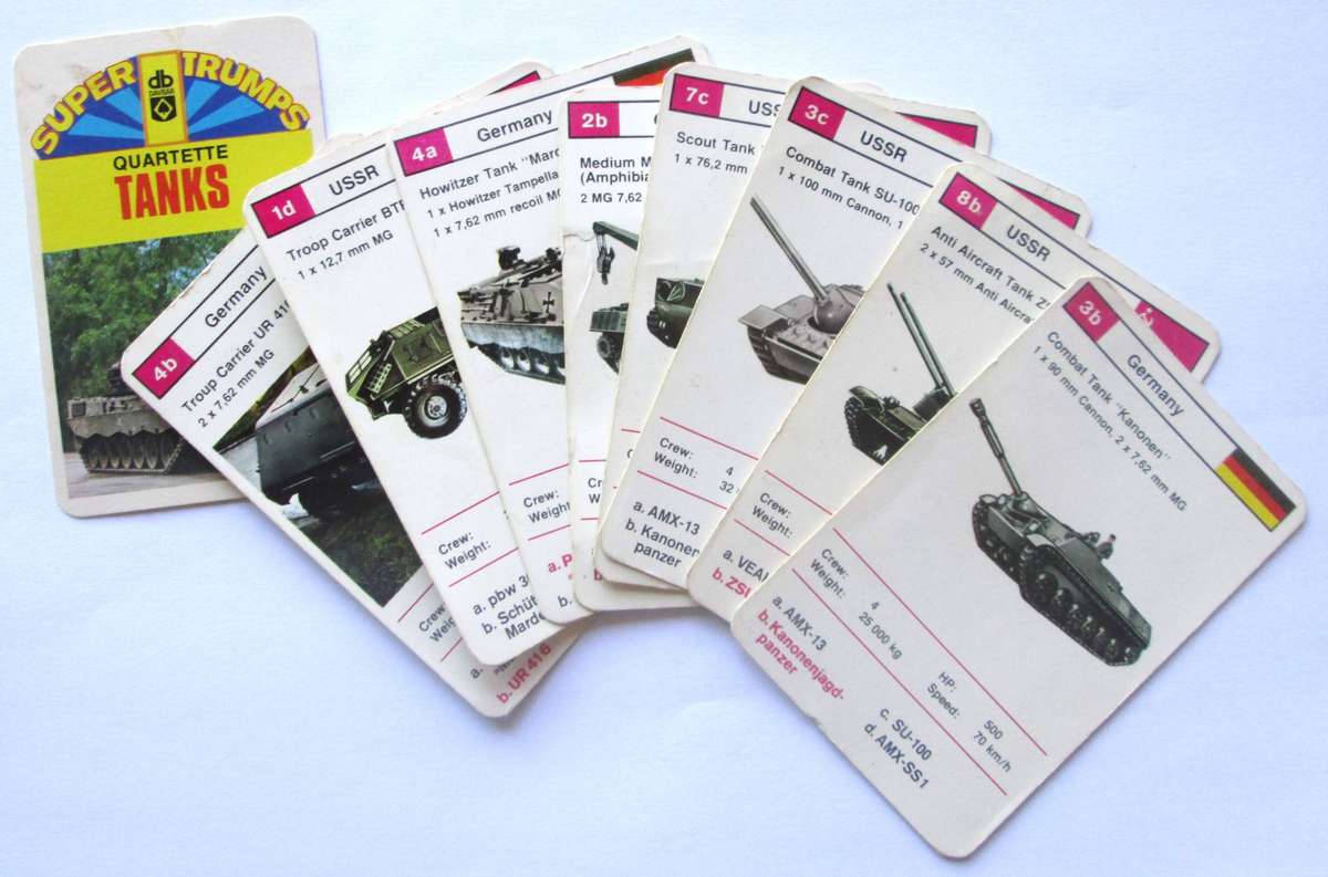 1970 Super Trumps Germany and USSR Military Tanks Trading Card Set of 8