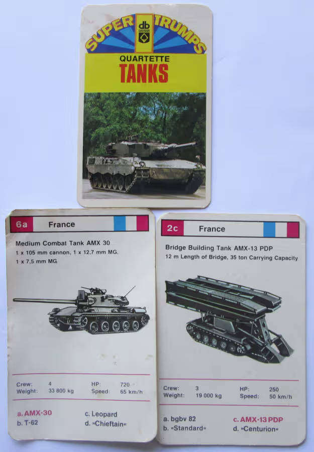 1970 Super Trumps Military Tanks Trading Cards x17