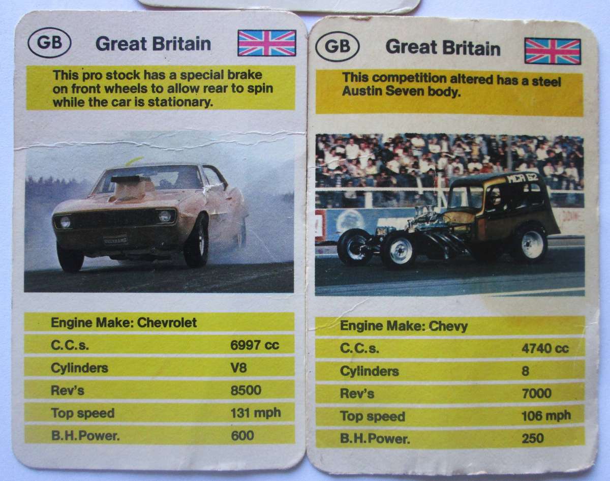 1970 Great Britain Dragster Trading Card Set of 3
