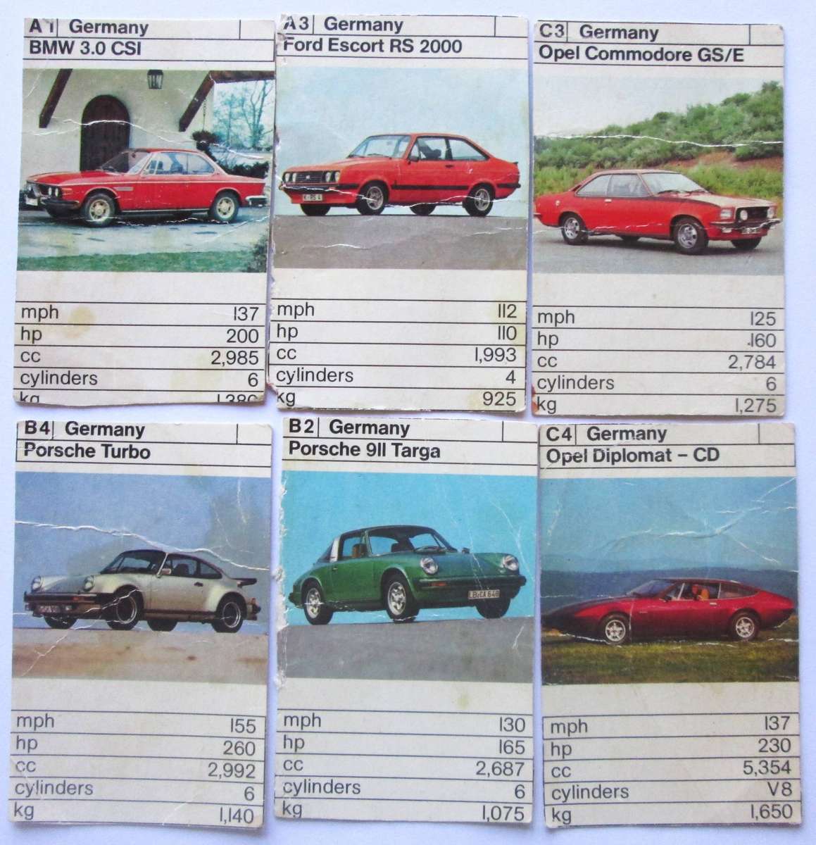 1970 Germany Vintage Cars Trading Cards Set of 6