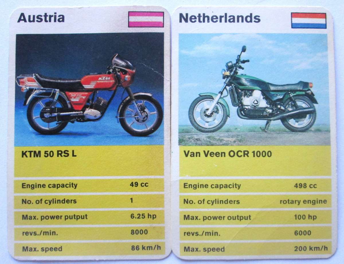 1970 Vintage Motorbikes Trading Cards Set of 5