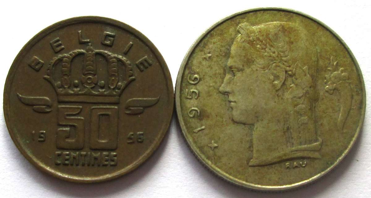 1956 Belgium 50 Centimes 1 Franc