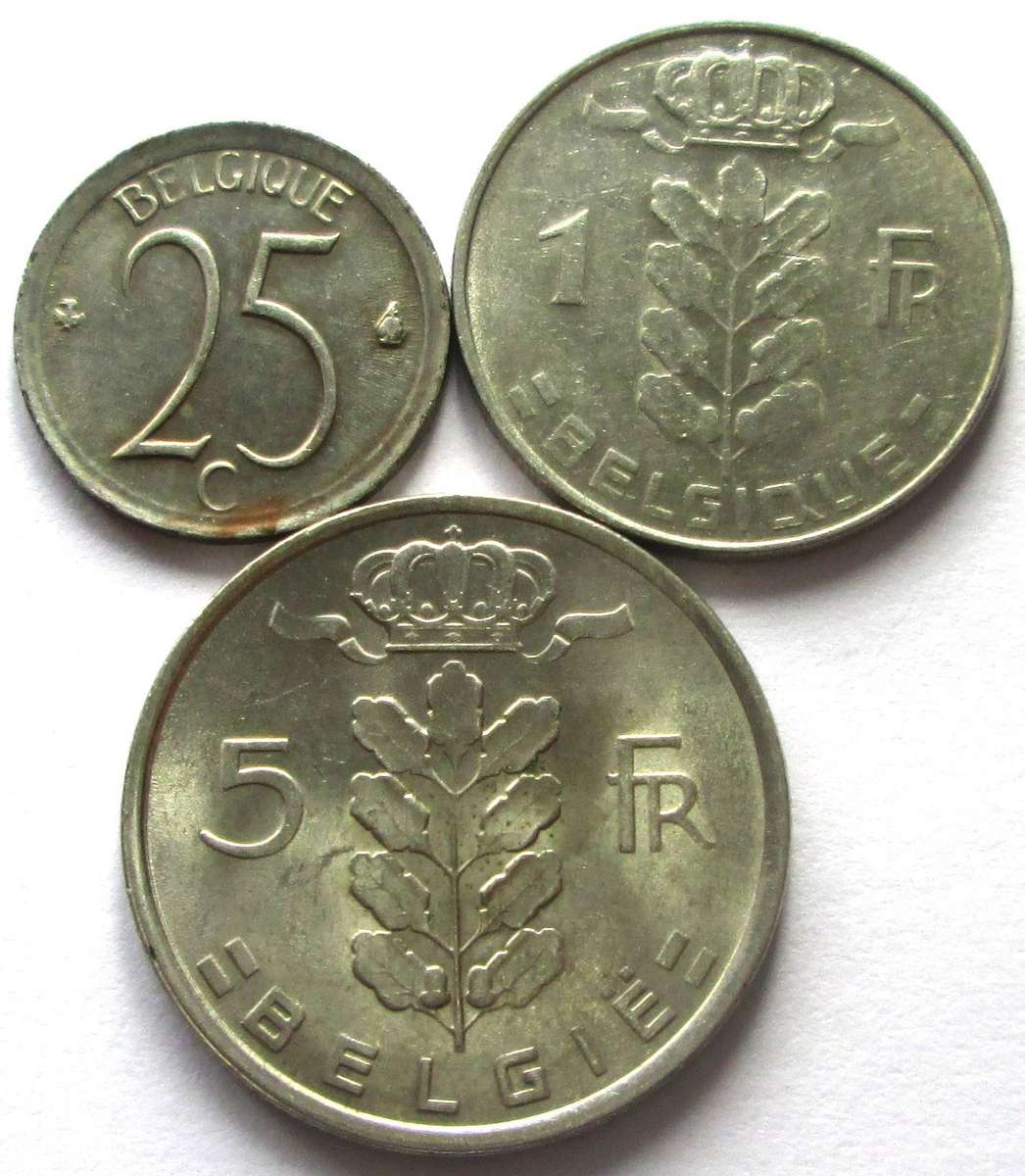 1974 Belgium 25 Centimes 1 Franc 5 Francs
