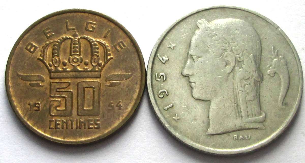1954 Belgium 50 Centimes 1 Franc