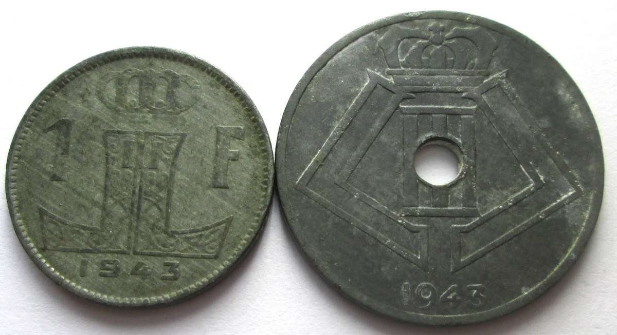 1943 Belgium 25 Centimes 1 Franc