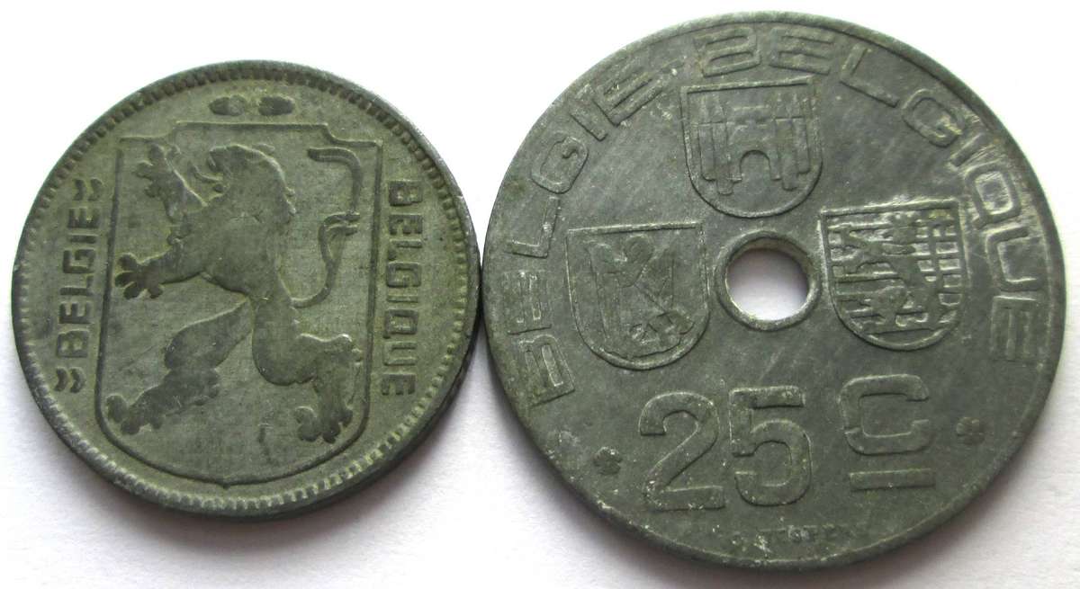 1943 Belgium 25 Centimes 1 Franc