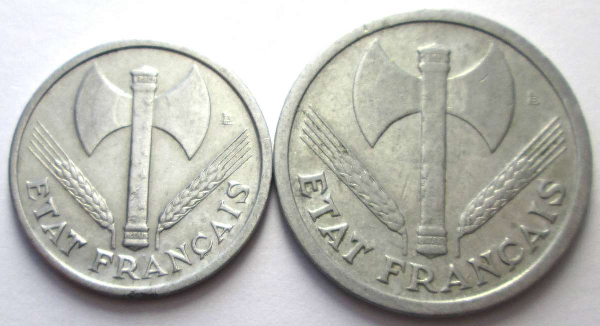1943 France 1 Franc 2 Francs