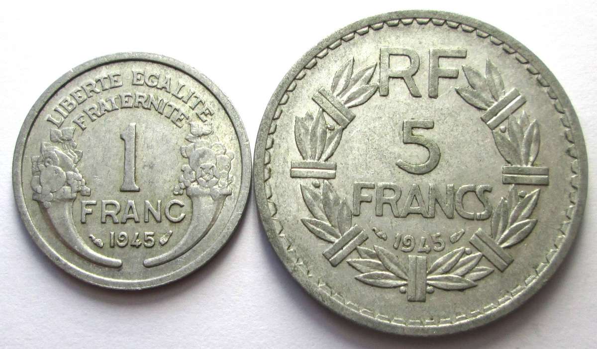 1945 France 1 Franc 5 Francs