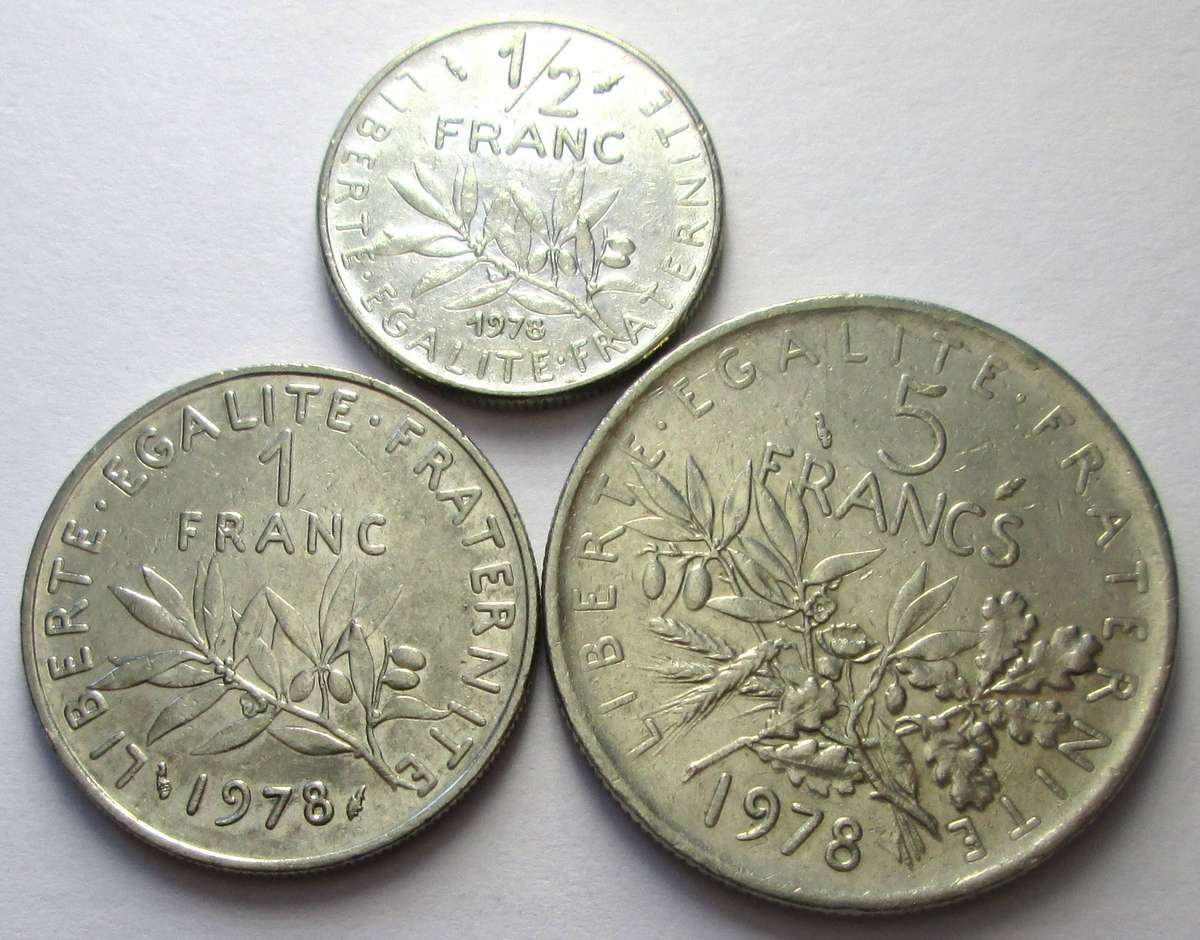1978 France Half Franc 1 Franc 5 Francs