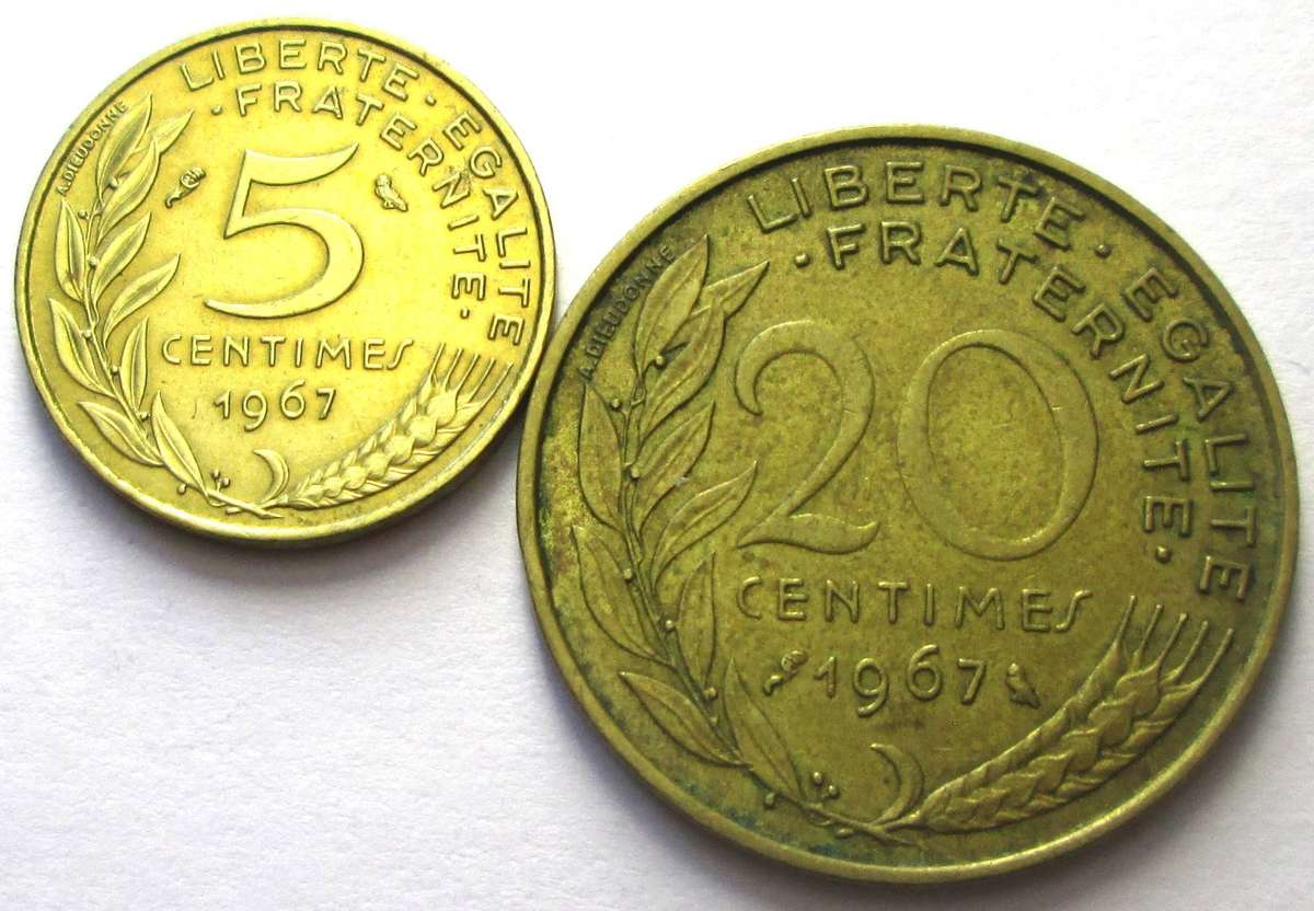 1967 France 5 Centimes 20 Centimes